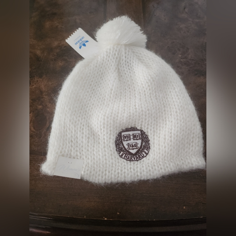 Adidas knit beanie pom-pom embroidered Harvard University logo NEW